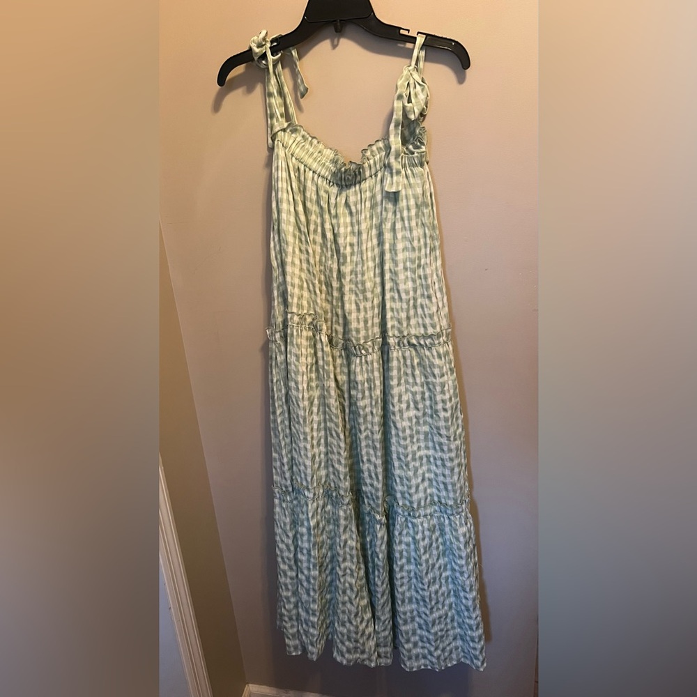 Merci Green/White Gingham Maxi Dress